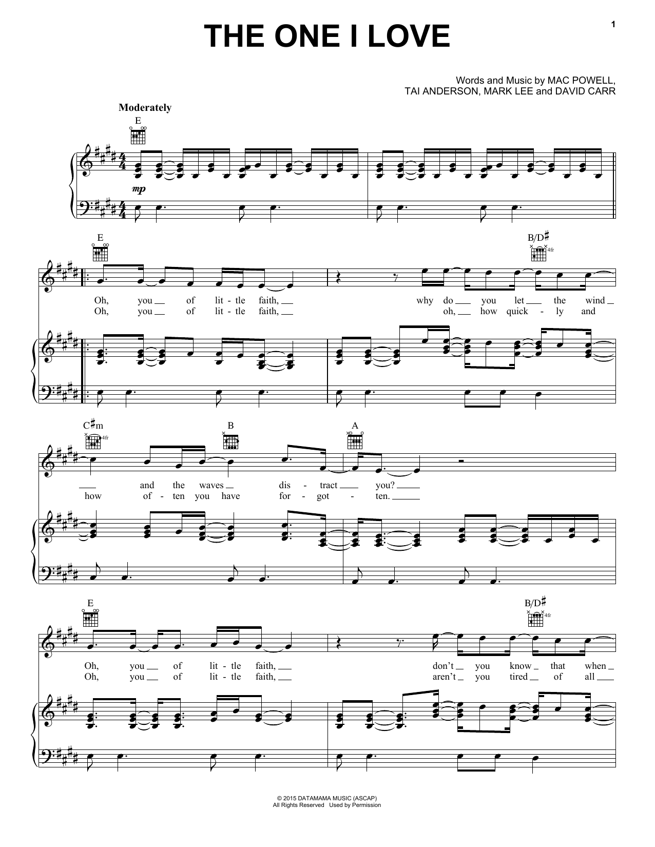 Download Third Day The One I Love Sheet Music and learn how to play Piano, Vocal & Guitar (Right-Hand Melody) PDF digital score in minutes