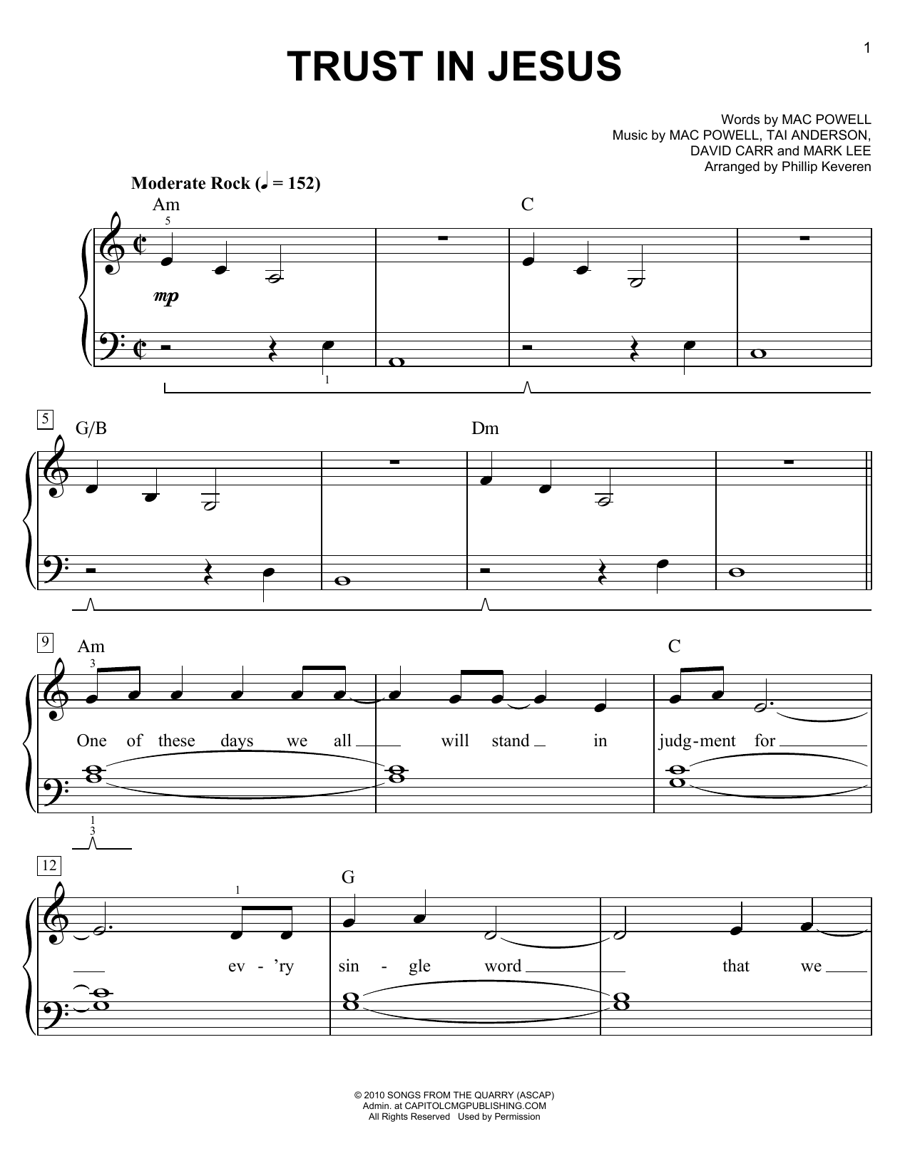Download Phillip Keveren Trust In Jesus Sheet Music and learn how to play Easy Piano PDF digital score in minutes