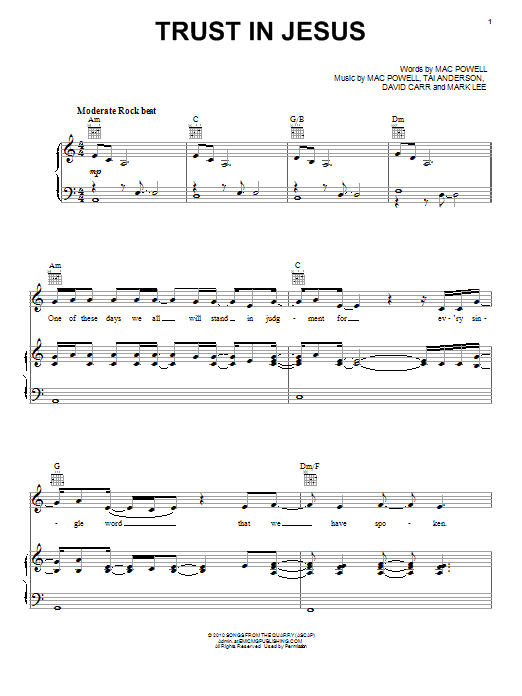 Download Third Day Trust In Jesus Sheet Music and learn how to play Piano, Vocal & Guitar (Right-Hand Melody) PDF digital score in minutes