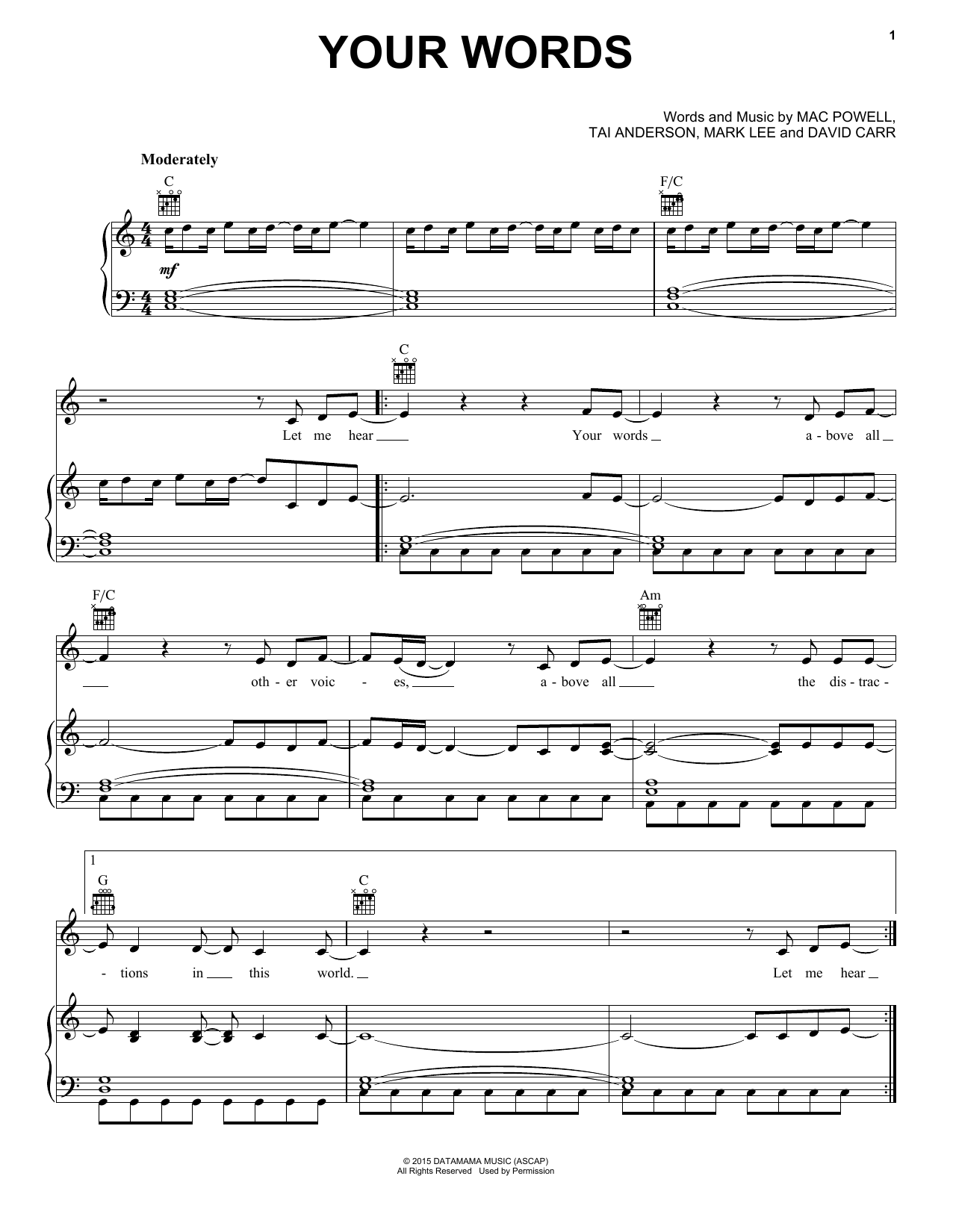 Download Third Day Your Words Sheet Music and learn how to play Piano, Vocal & Guitar (Right-Hand Melody) PDF digital score in minutes