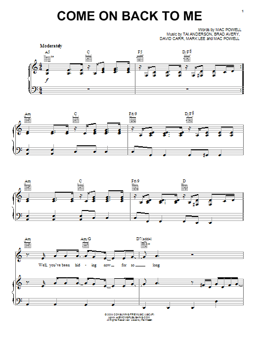 Third Day Come On Back To Me Sheet Music Notes Download Printable Pdf Score