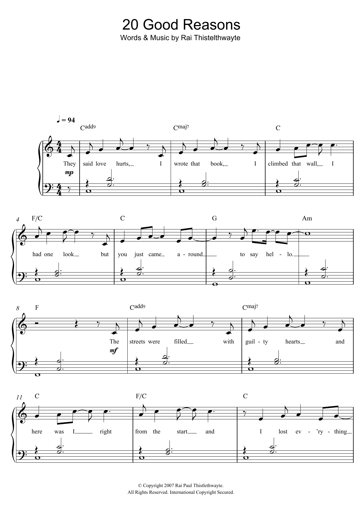 Download Thirsty Merc 20 Good Reasons Sheet Music and learn how to play Melody Line, Lyrics & Chords PDF digital score in minutes