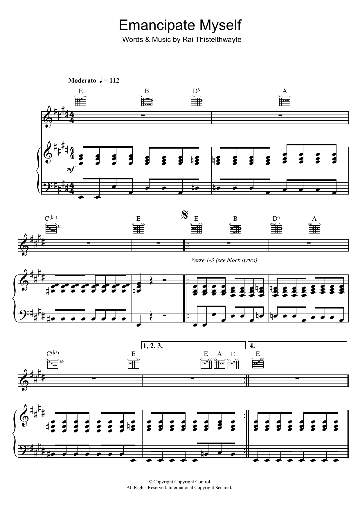 Download Thirsty Merc Emancipate Myself Sheet Music and learn how to play Piano, Vocal & Guitar PDF digital score in minutes