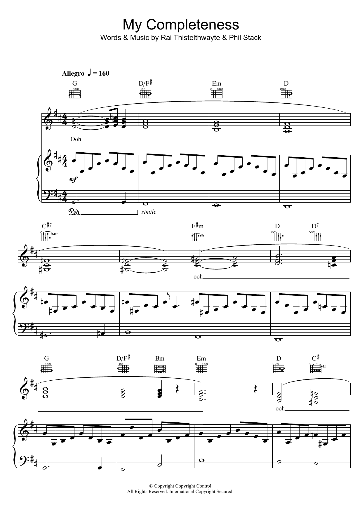 Download Thirsty Merc My Completeness Sheet Music and learn how to play Piano, Vocal & Guitar (Right-Hand Melody) PDF digital score in minutes