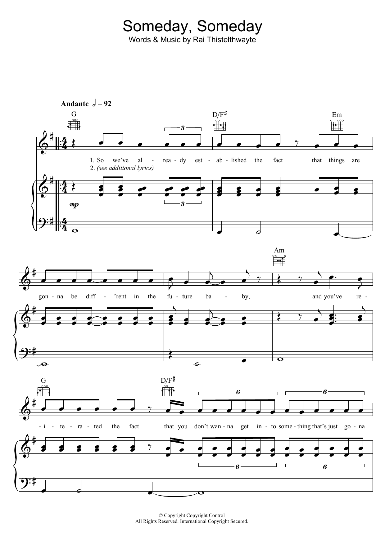 Download Thirsty Merc Someday, Someday Sheet Music and learn how to play Piano, Vocal & Guitar (Right-Hand Melody) PDF digital score in minutes