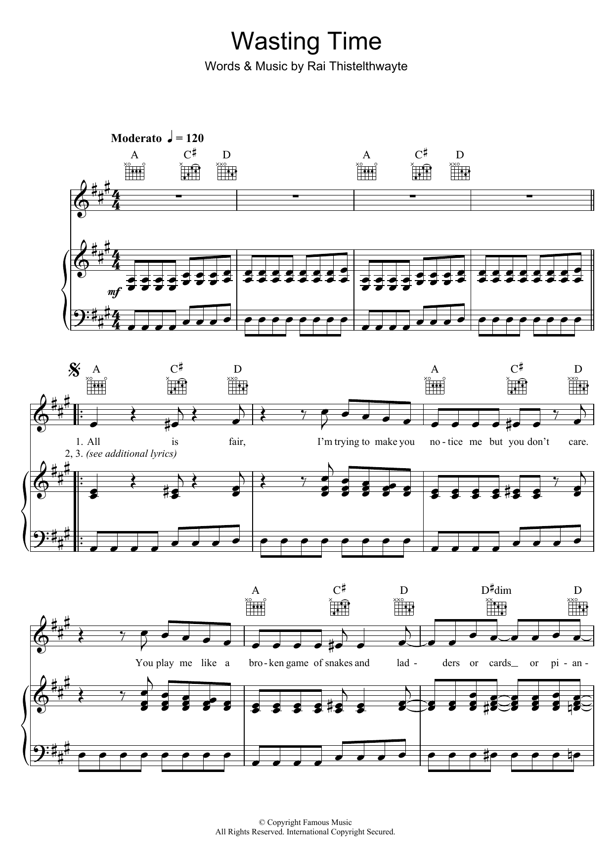 Download Thirsty Merc Wasting Time Sheet Music and learn how to play Piano, Vocal & Guitar (Right-Hand Melody) PDF digital score in minutes