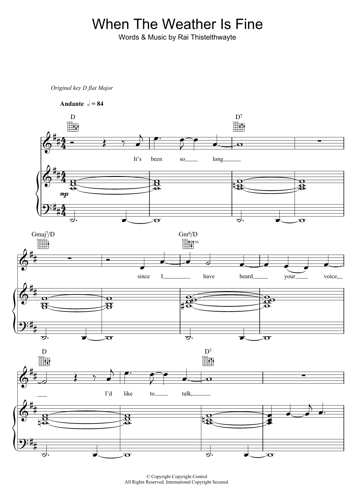 Download Thirsty Merc When The Weather Is Fine Sheet Music and learn how to play Piano, Vocal & Guitar PDF digital score in minutes