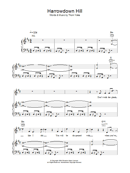 Download Thom Yorke Harrowdown Hill Sheet Music and learn how to play Piano, Vocal & Guitar PDF digital score in minutes