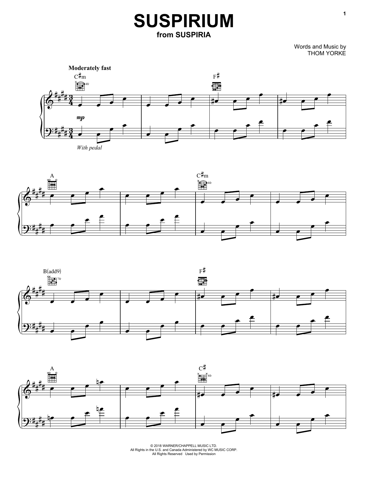 Download Thom Yorke Suspirium Sheet Music and learn how to play Piano, Vocal & Guitar Chords (Right-Hand Melody) PDF digital score in minutes