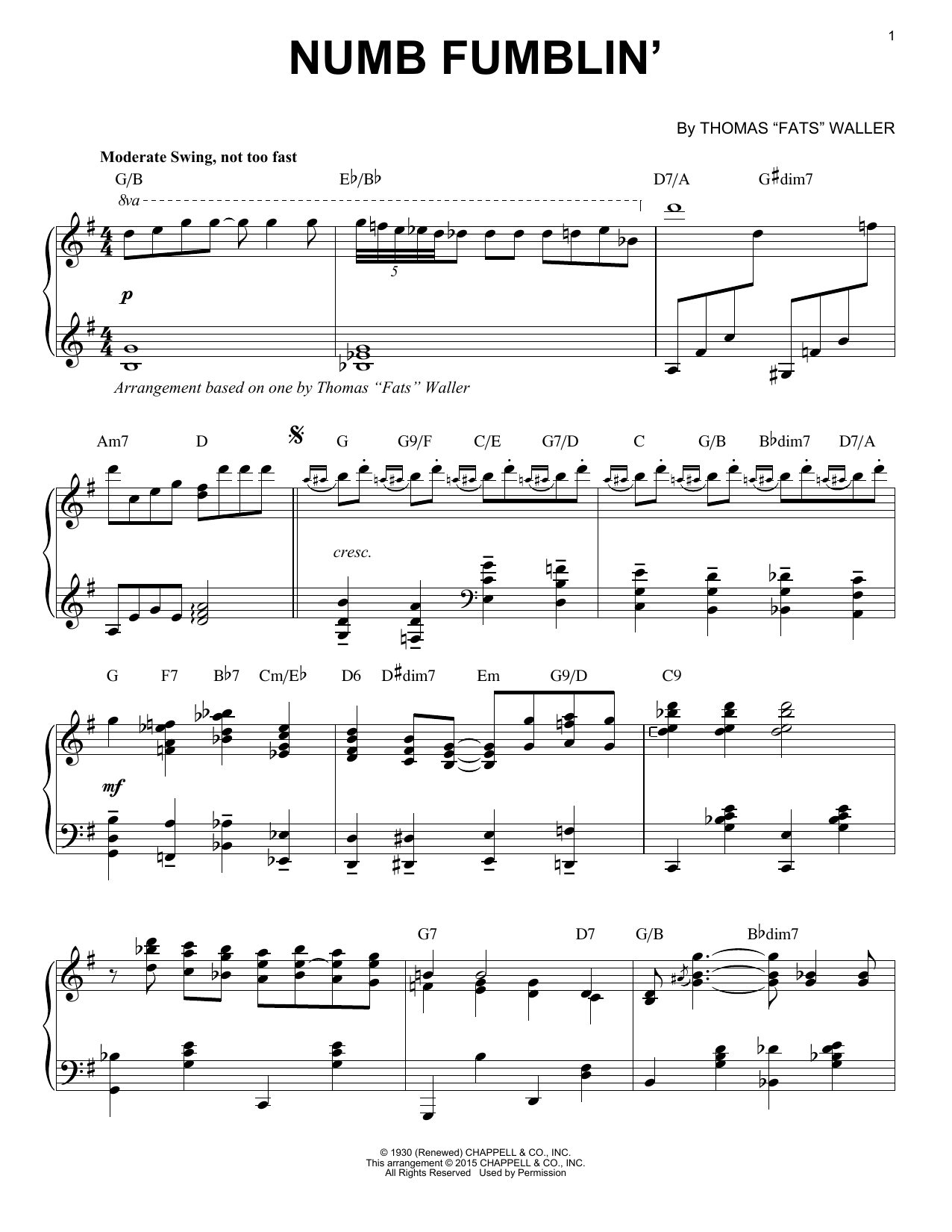 Download Fats Waller Numb Fumblin' Sheet Music and learn how to play Piano PDF digital score in minutes