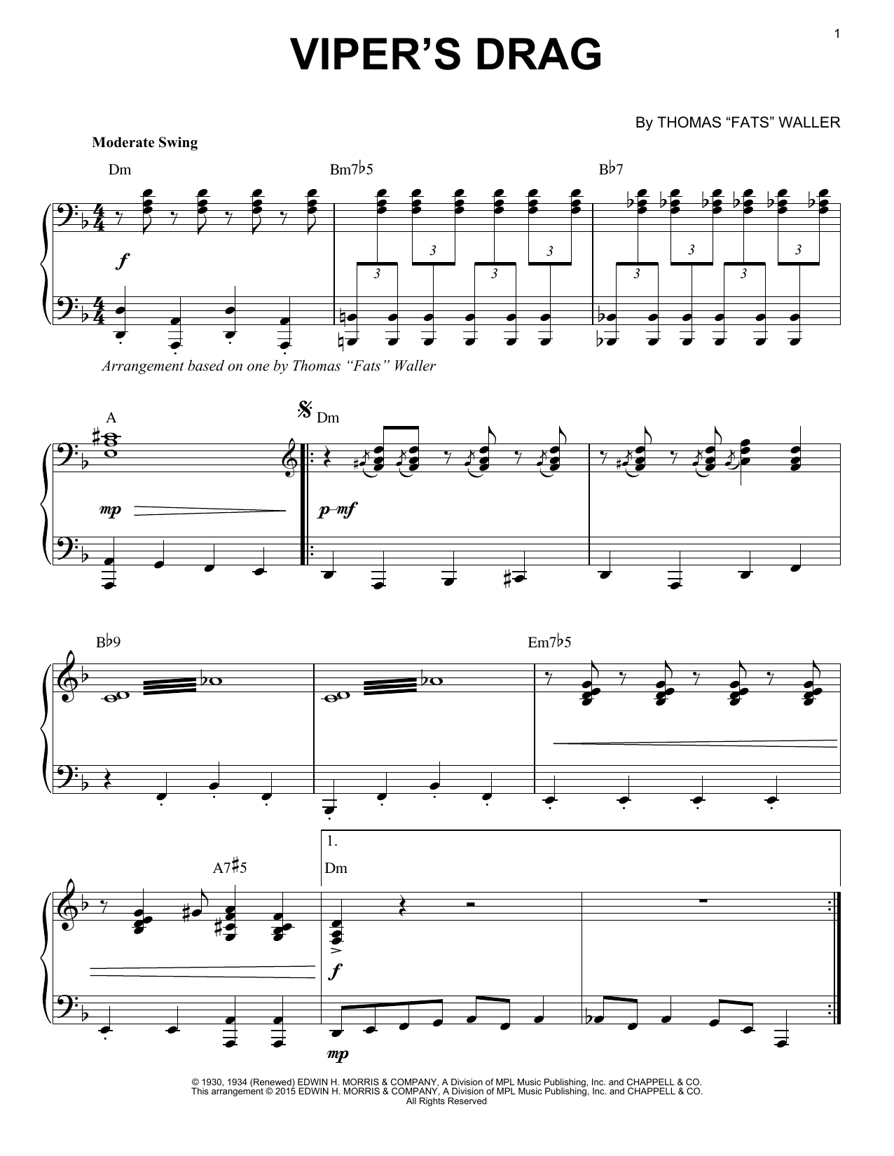 Download Fats Waller Viper's Drag Sheet Music and learn how to play Piano PDF digital score in minutes