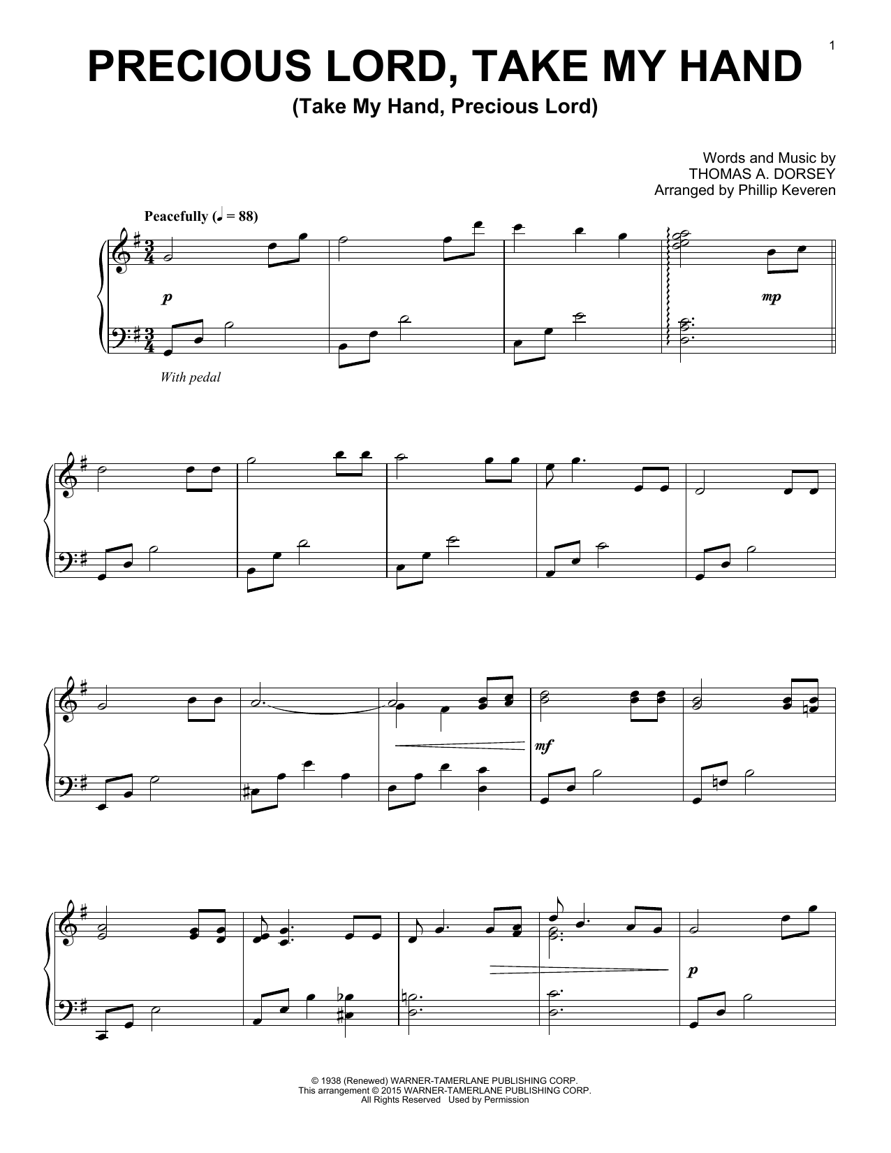 Download Thomas A. Dorsey Precious Lord, Take My Hand (Take My Hand, Precious Lord) Sheet Music and learn how to play Piano PDF digital score in minutes