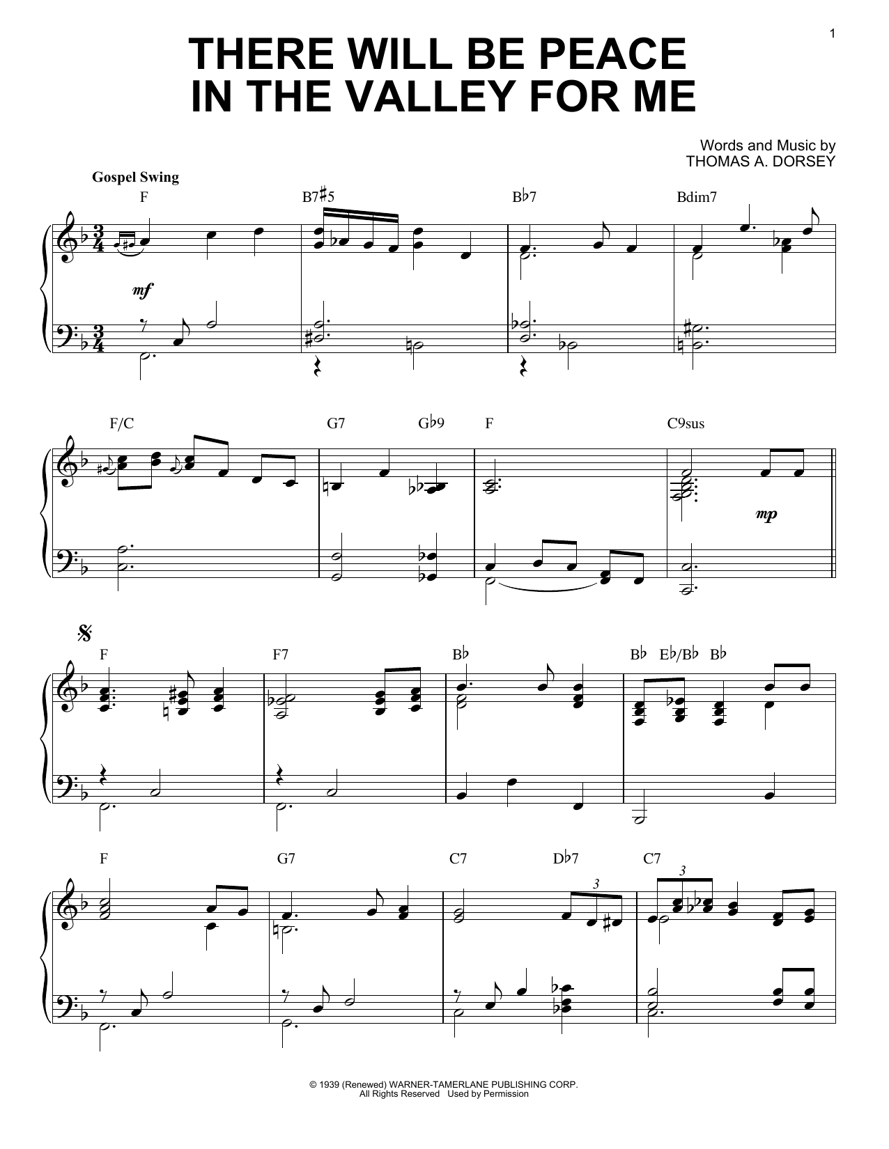 Download Elvis Presley There Will Be Peace In The Valley For Me Sheet Music and learn how to play Piano PDF digital score in minutes