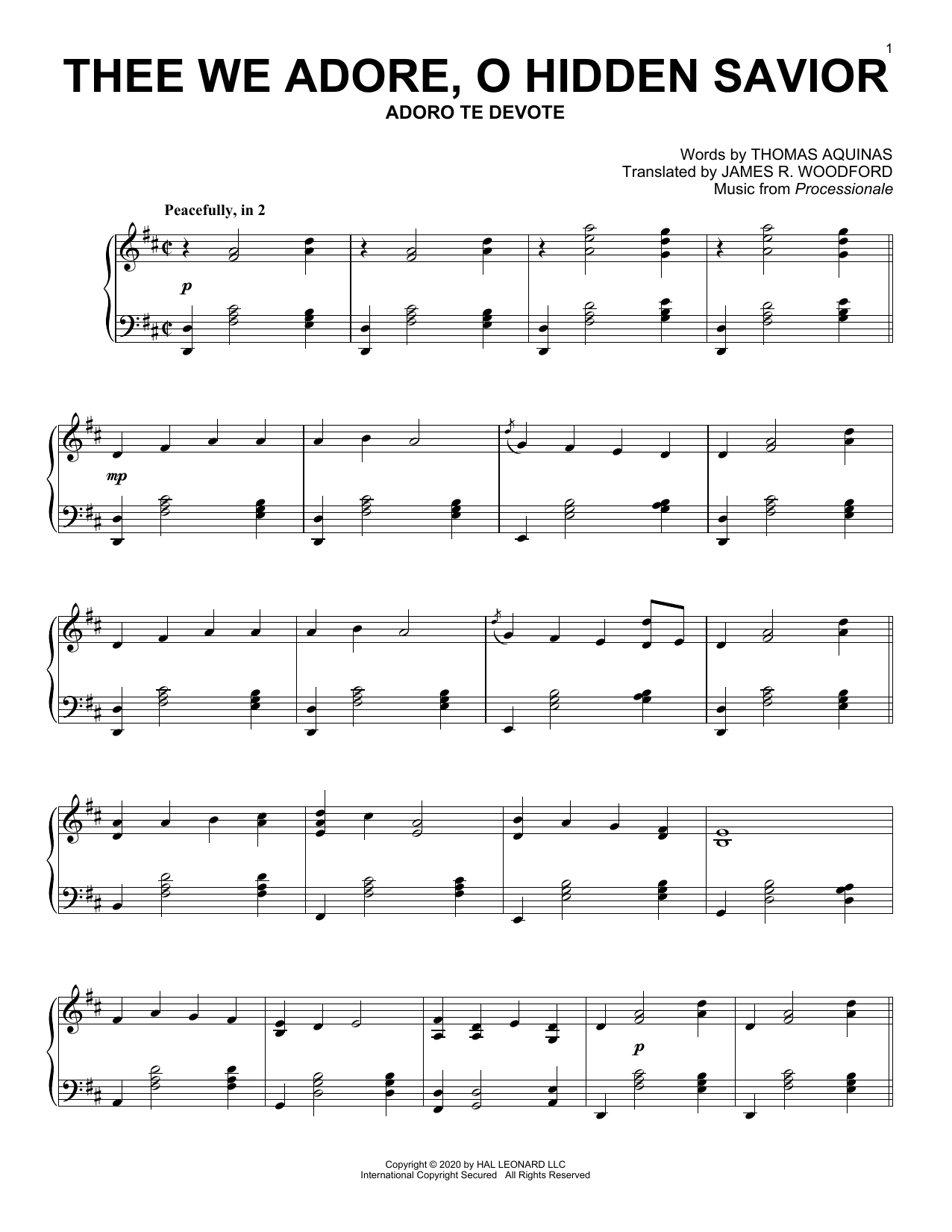 Download Thomas Aquinas Thee We Adore, O Hidden Savior Sheet Music and learn how to play Piano Solo PDF digital score in minutes