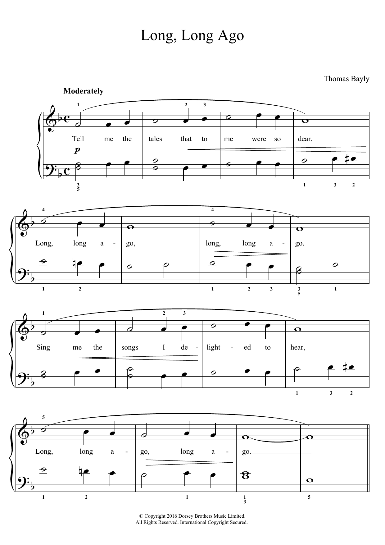 Download Thomas Bayly Long, Long Ago Sheet Music and learn how to play Easy Piano PDF digital score in minutes