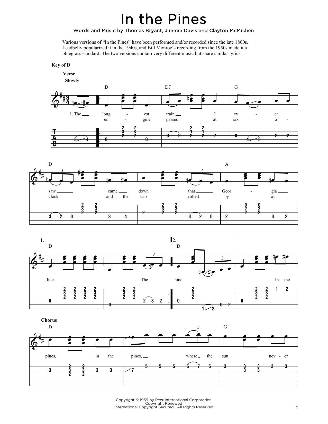 Download Thomas Bryant In The Pines (arr. Fred Sokolow) Sheet Music and learn how to play Solo Guitar PDF digital score in minutes