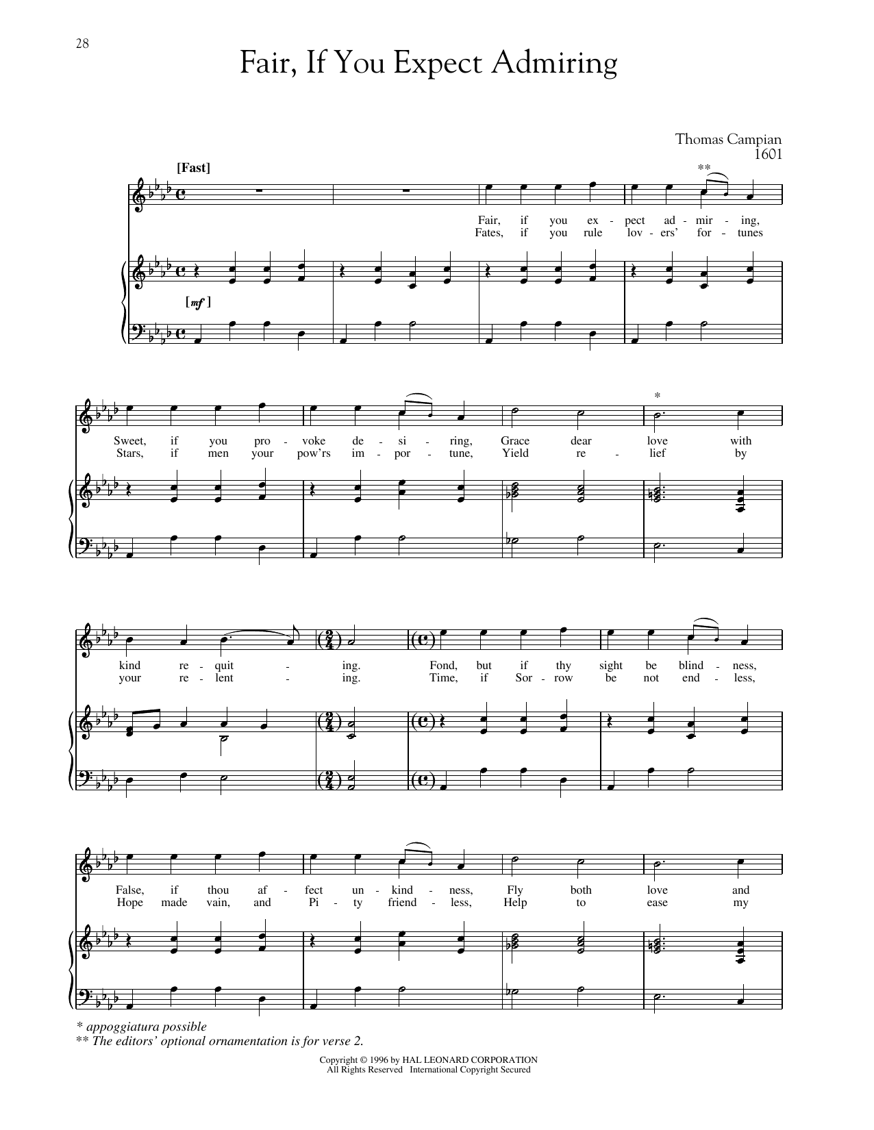 Download Thomas Campian Fair, If You Expect Admiring Sheet Music and learn how to play Piano & Vocal PDF digital score in minutes