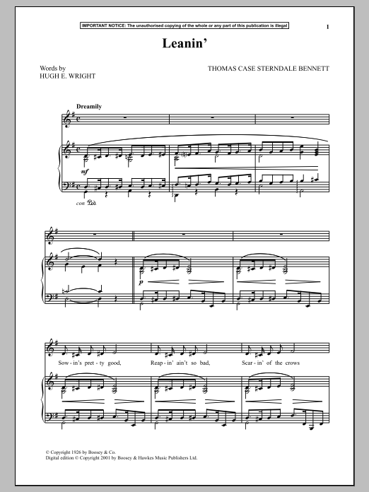 Download Thomas Case Sterndale Bennett Leanin Sheet Music and learn how to play Piano & Vocal PDF digital score in minutes
