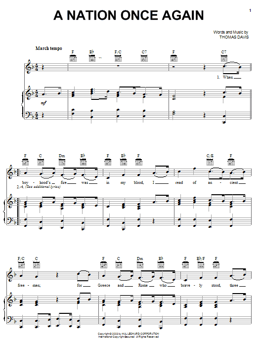 Download Thomas Davis A Nation Once Again Sheet Music and learn how to play Lyrics & Chords PDF digital score in minutes