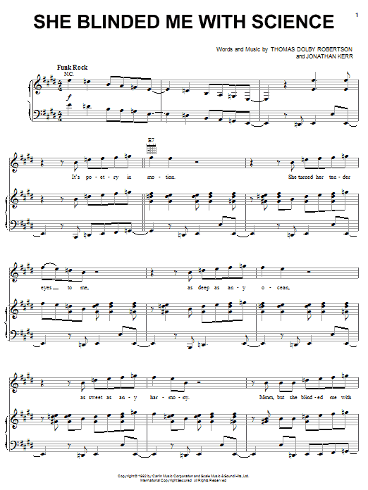 Download Thomas Dolby She Blinded Me With Science Sheet Music and learn how to play Piano, Vocal & Guitar (Right-Hand Melody) PDF digital score in minutes