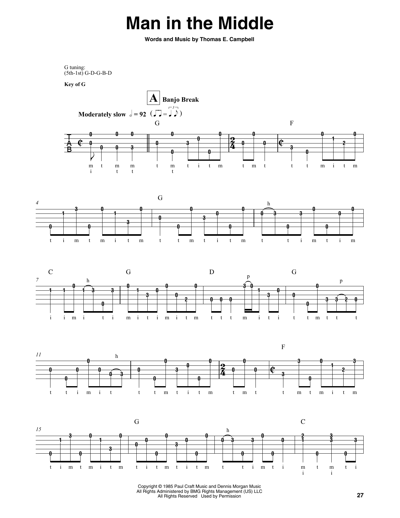 Download Thomas E. Campbell Man In The Middle Sheet Music and learn how to play Banjo PDF digital score in minutes