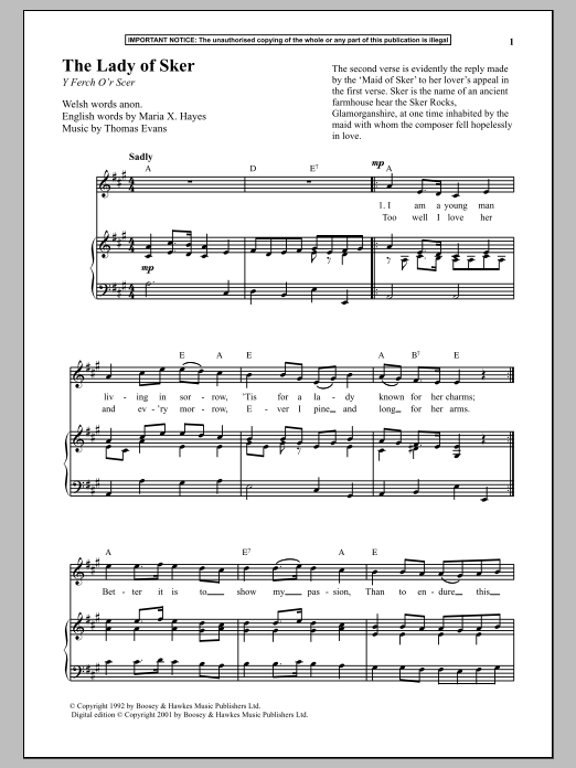 Download Thomas Evans The Lady Of Sker Sheet Music and learn how to play Piano PDF digital score in minutes