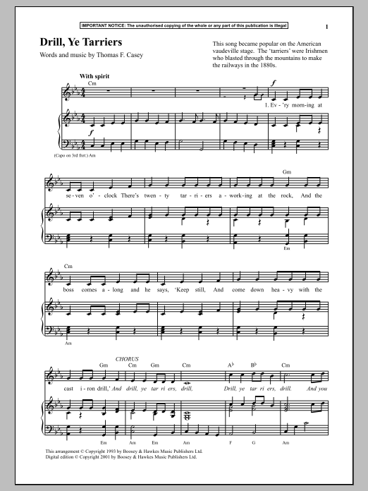 Download Thomas F. Casey Drill, Ye Tarriers Sheet Music and learn how to play Piano PDF digital score in minutes