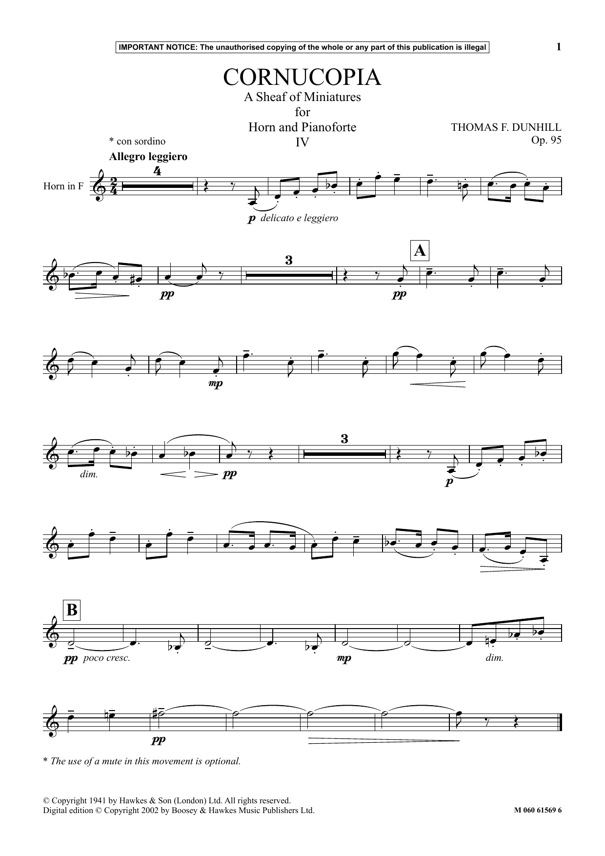 Download Thomas F. Dunhill Cornucopia - A Sheaf Of Miniatures For Horn And Pianoforte (IV) Sheet Music and learn how to play Instrumental Solo PDF digital score in minutes
