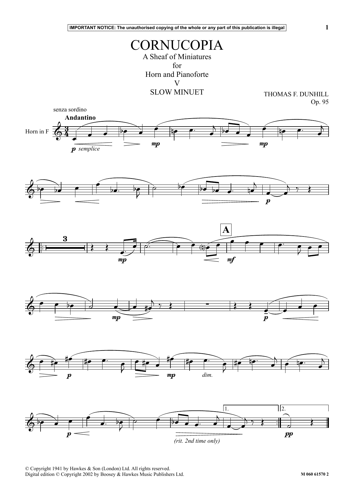 Download Thomas F. Dunhill Cornucopia: A Sheaf Of Miniatures For Horn And Pianoforte (V) Sheet Music and learn how to play Instrumental Solo PDF digital score in minutes