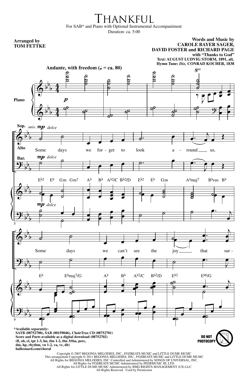 Download Tom Fettke Thankful Sheet Music and learn how to play SAB PDF digital score in minutes