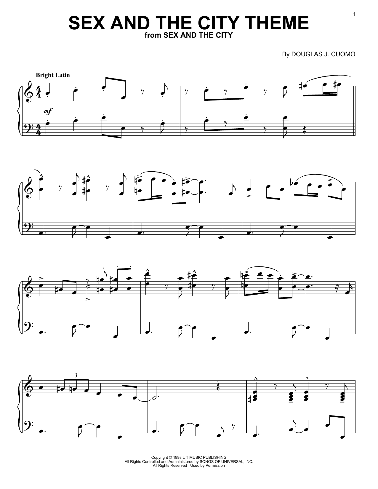 Download Thomas Findlay Theme from Sex And The City Sheet Music and learn how to play Piano PDF digital score in minutes