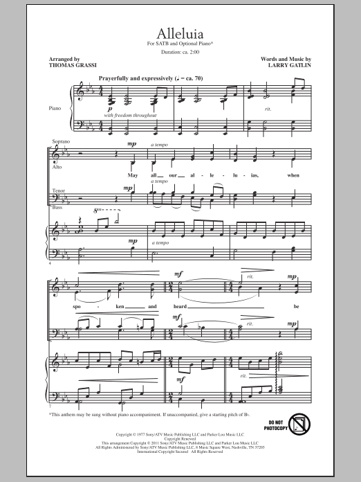 Download Thomas Grassi Alleluia Sheet Music and learn how to play SATB Choir PDF digital score in minutes