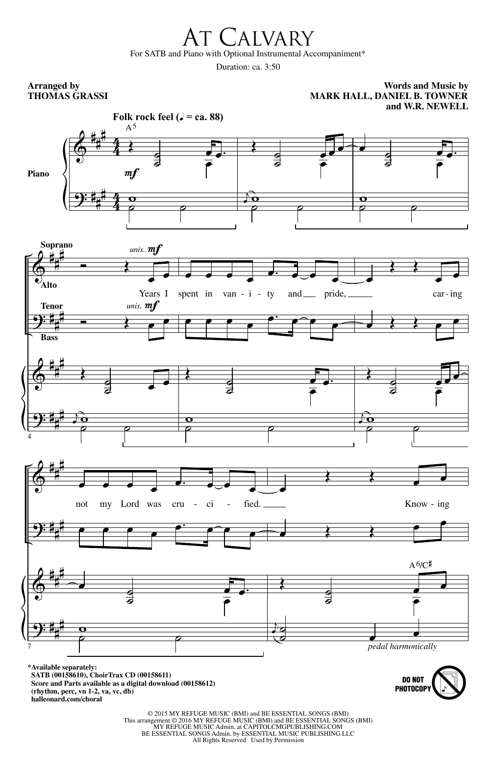 Download T Grassi At Calvary Sheet Music and learn how to play SATB PDF digital score in minutes
