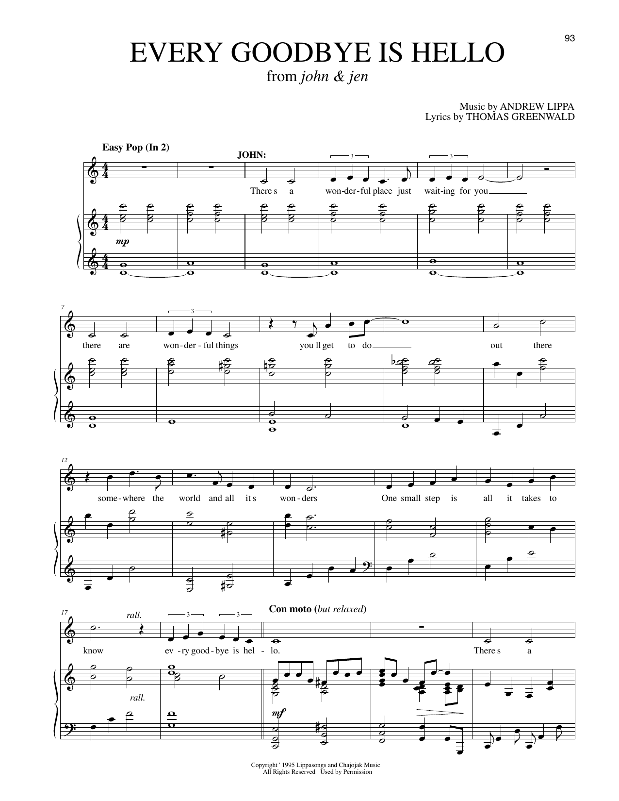 Download Thomas Greenwald Every Goodbye Is Hello (from John & Jen) Sheet Music and learn how to play Piano & Vocal PDF digital score in minutes