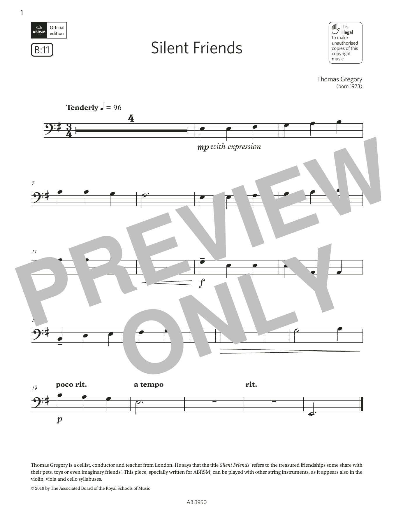 Download Thomas Gregory Silent Friends (Grade Initial, B11, from the ABRSM Double Bass Syllabus from 202 Sheet Music and learn how to play String Bass Solo PDF digital score in minutes