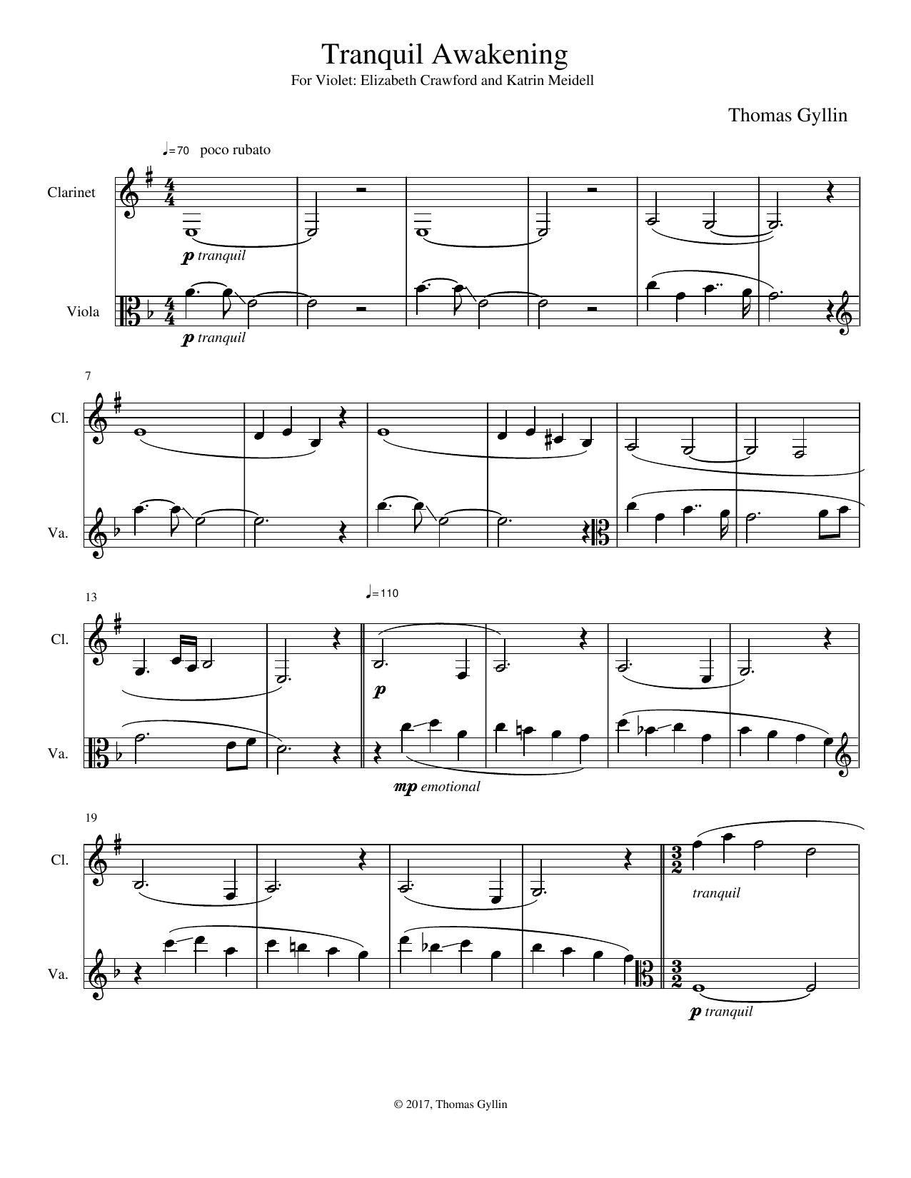 Download Thomas Gyllin Tranquil Awakening Sheet Music and learn how to play Instrumental Duet PDF digital score in minutes
