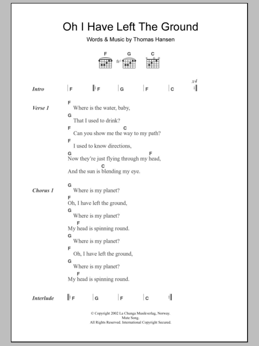 Download St. Thomas Oh I Have Left The Ground Sheet Music and learn how to play Lyrics & Chords PDF digital score in minutes