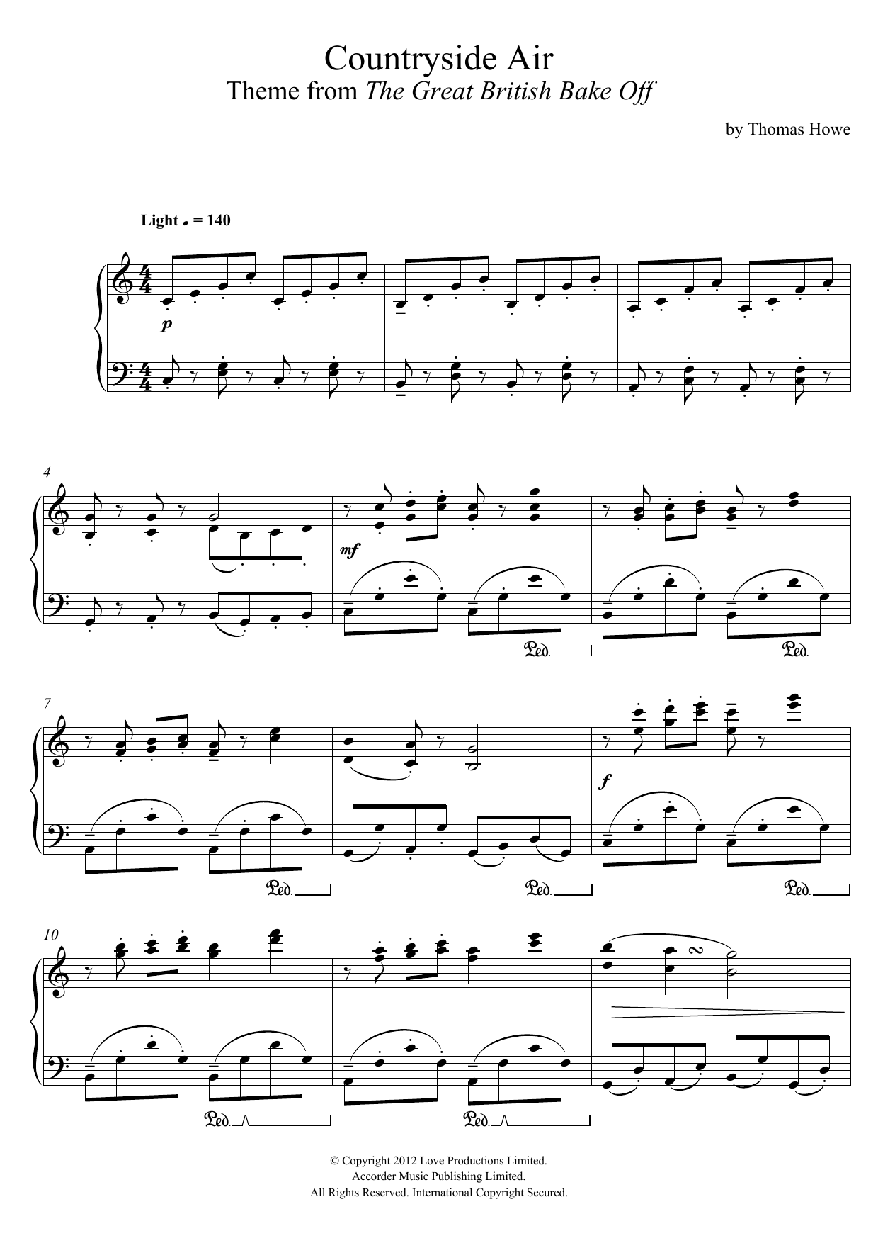 Download Thomas Howe Countryside Air (Theme from The Great British Bake Off) Sheet Music and learn how to play Piano PDF digital score in minutes
