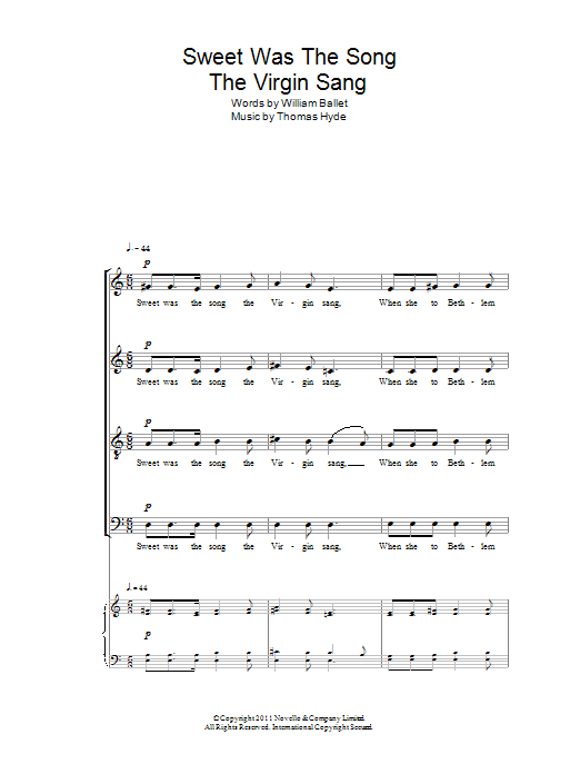 Download Thomas Hyde Sweet Was The Song The Virgin Sang Sheet Music and learn how to play Choir PDF digital score in minutes