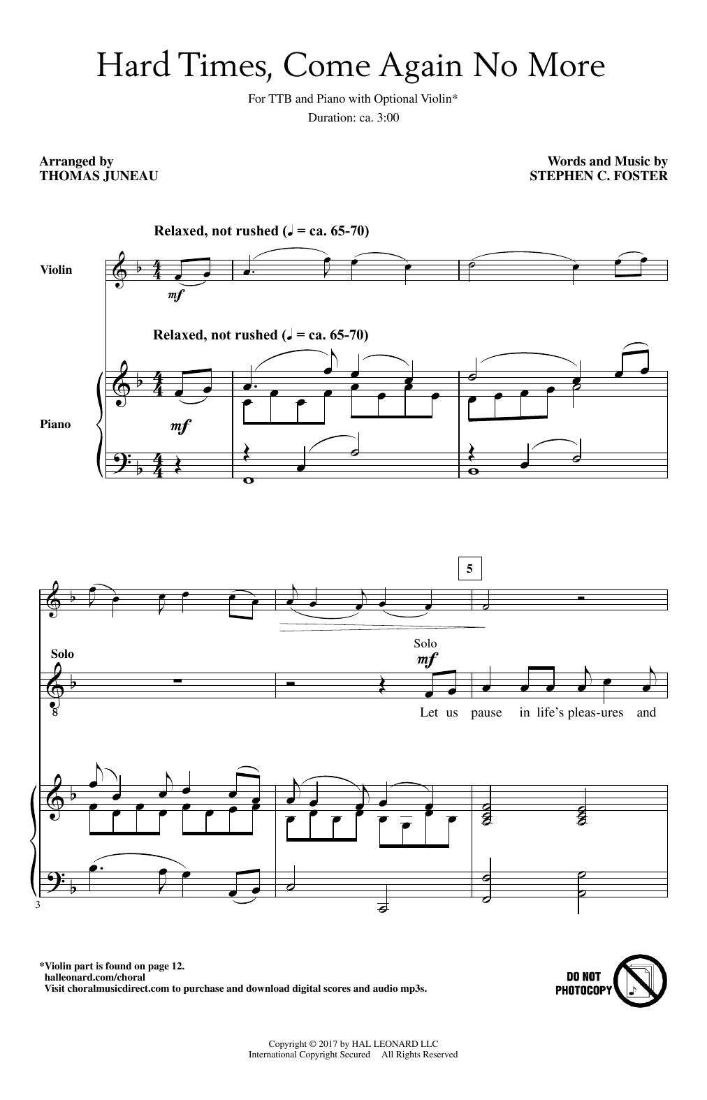 Download Thomas Juneau Hard Times, Come Again No More Sheet Music and learn how to play TTBB PDF digital score in minutes