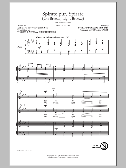 Download Thomas Juneau Spirate Pur, Spirate (Oh Breeze, Light Breeze) Sheet Music and learn how to play 2-Part Choir PDF digital score in minutes