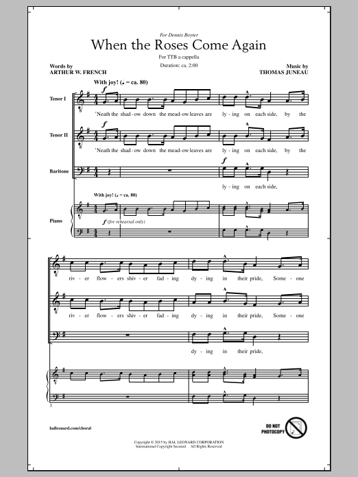 Download Thomas Juneau When The Roses Come Again Sheet Music and learn how to play TTBB PDF digital score in minutes