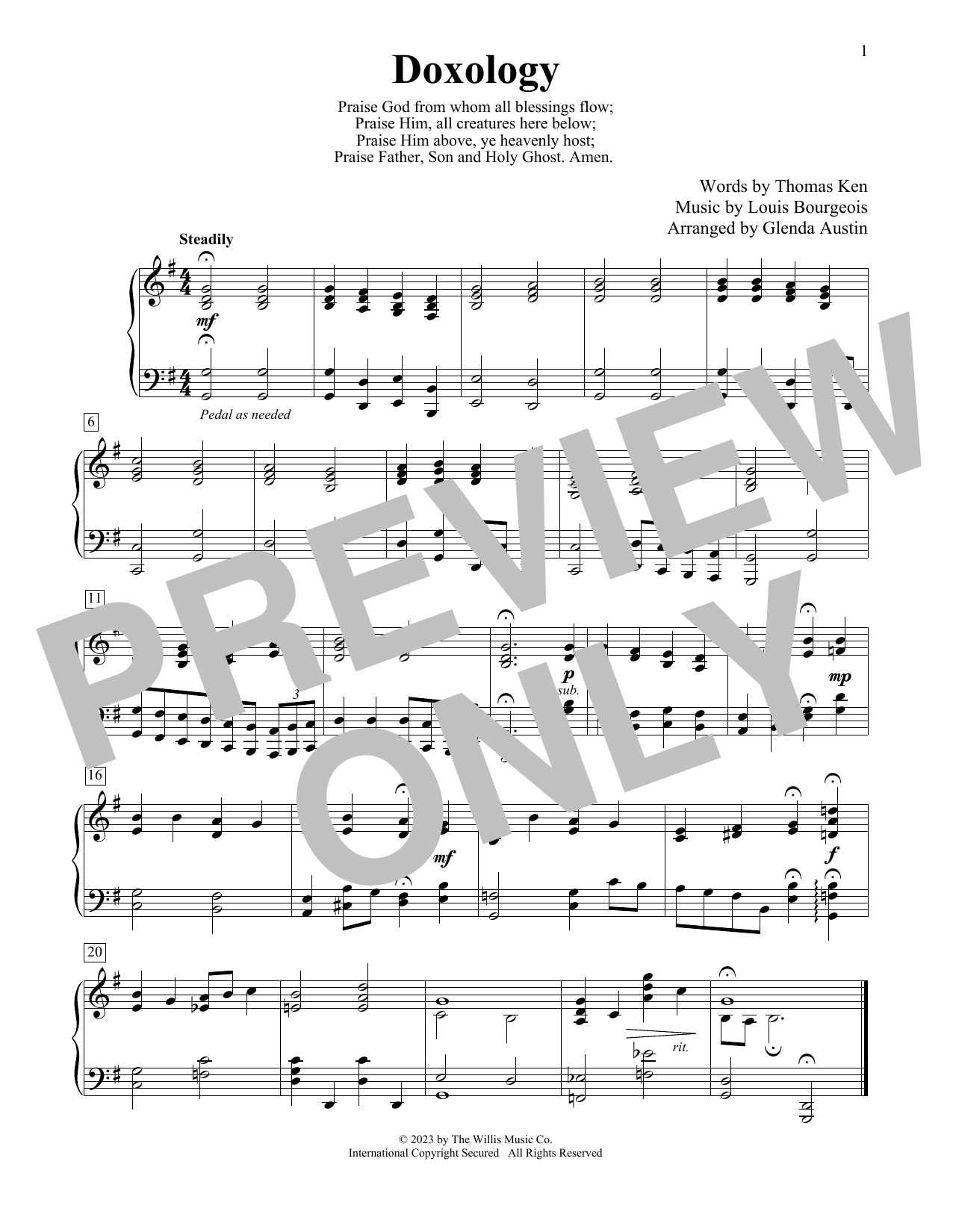 Download Thomas Ken Doxology (arr. Glenda Austin) Sheet Music and learn how to play Educational Piano PDF digital score in minutes
