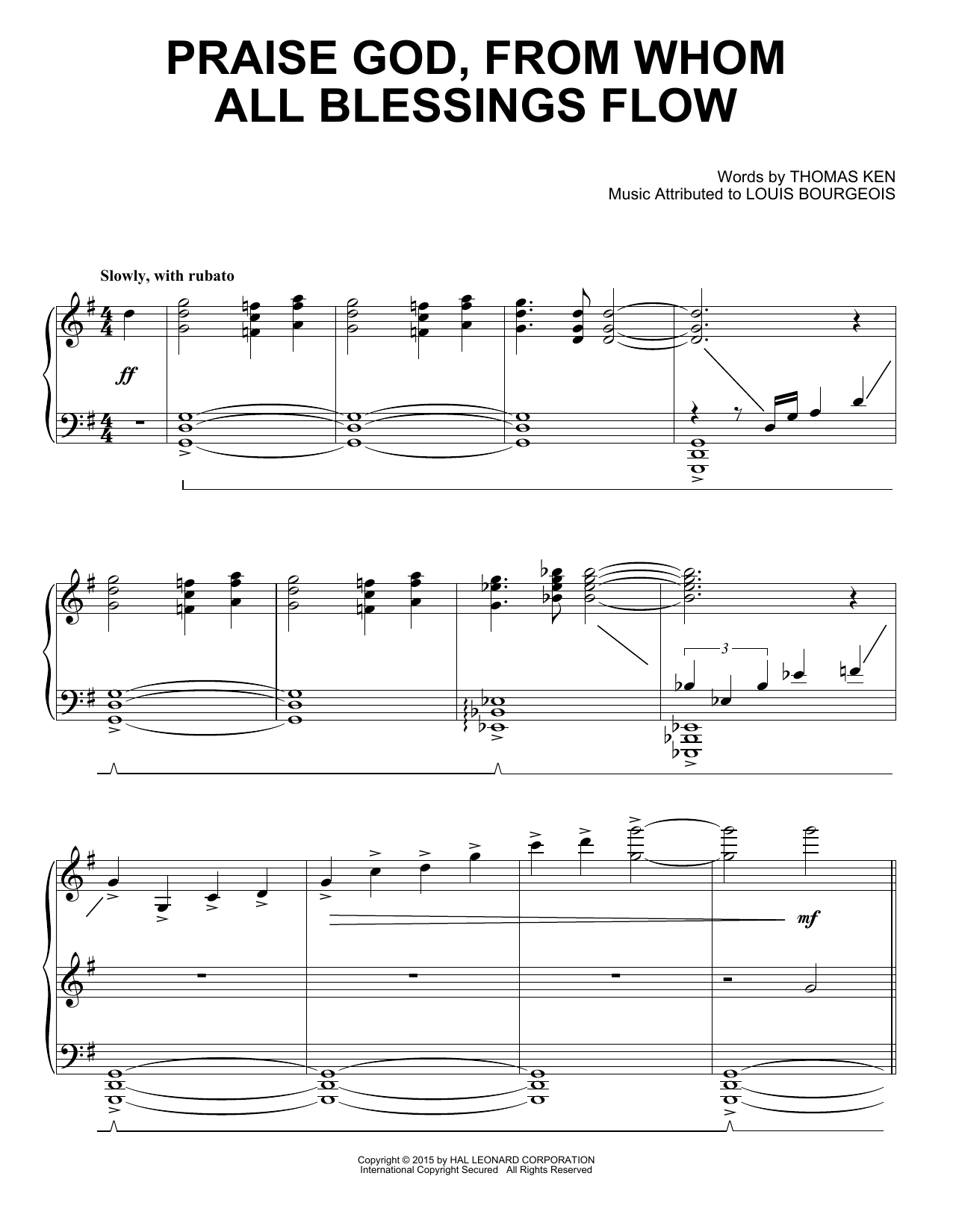Download Louis Bourgeois Praise God, From Whom All Blessings Flow Sheet Music and learn how to play Piano PDF digital score in minutes