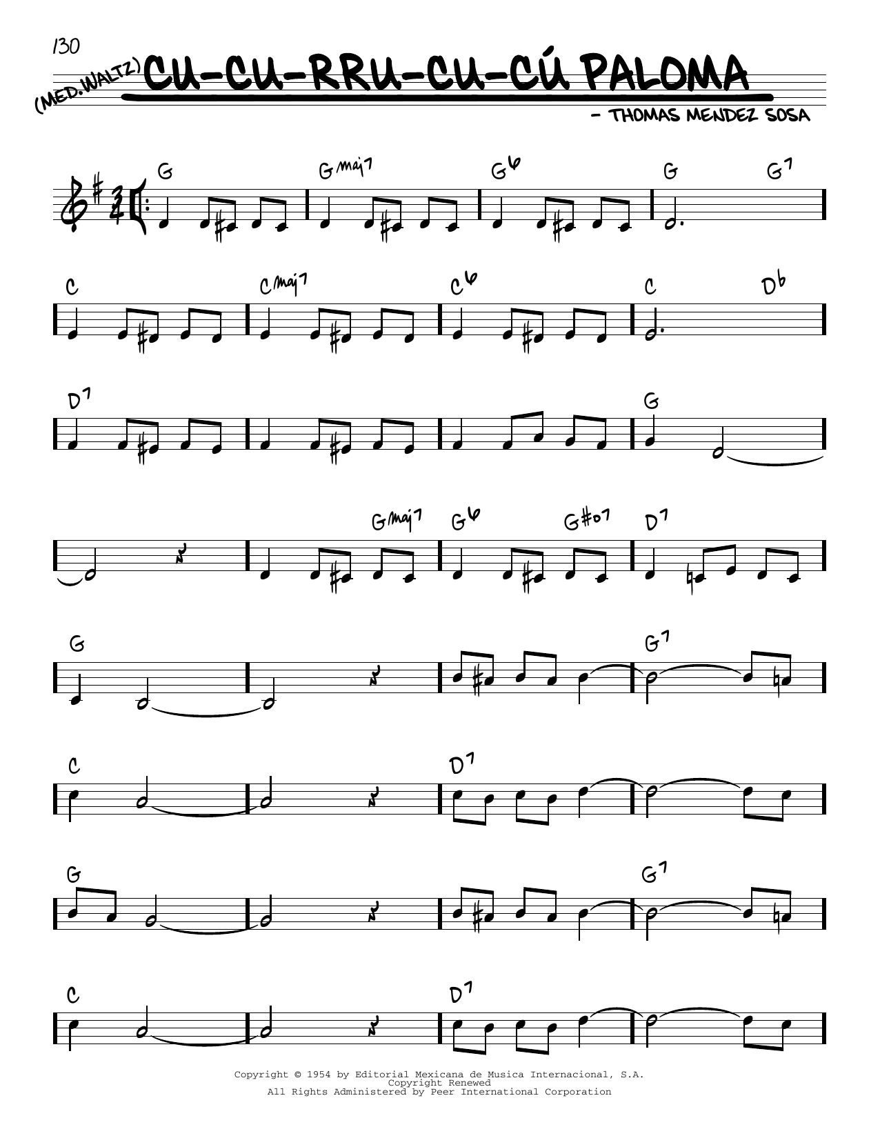 Download Thomas Mendez Sosa Cu-Cu-Rru-Cu-Cu Paloma Sheet Music and learn how to play Real Book – Melody & Chords PDF digital score in minutes