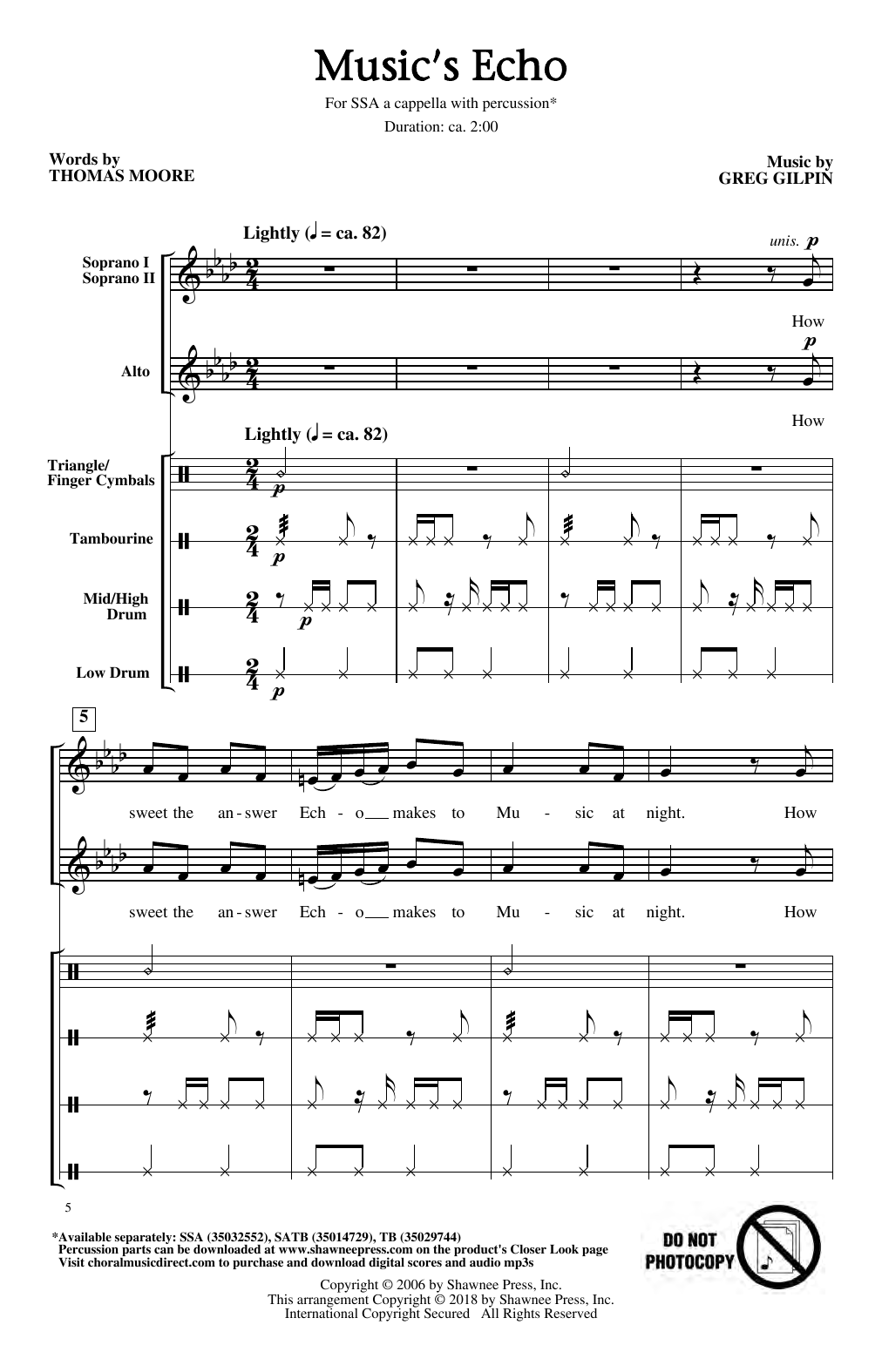 Download Thomas Moore & Greg Gilpin Music's Echo Sheet Music and learn how to play SSA Choir PDF digital score in minutes