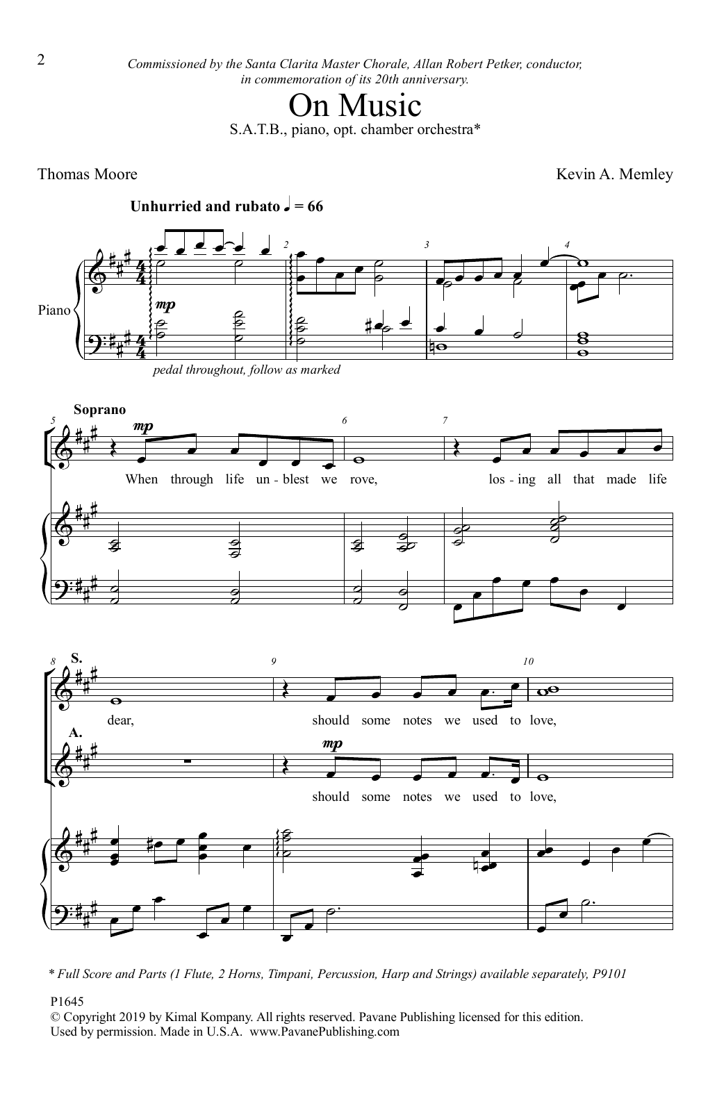 Download Thomas Moore and Kevin A. Memley On Music Sheet Music and learn how to play SATB Choir PDF digital score in minutes