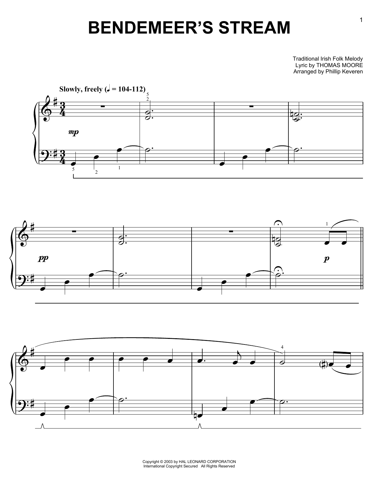 Download Thomas Moore Bendemeer's Stream Sheet Music and learn how to play Easy Piano PDF digital score in minutes