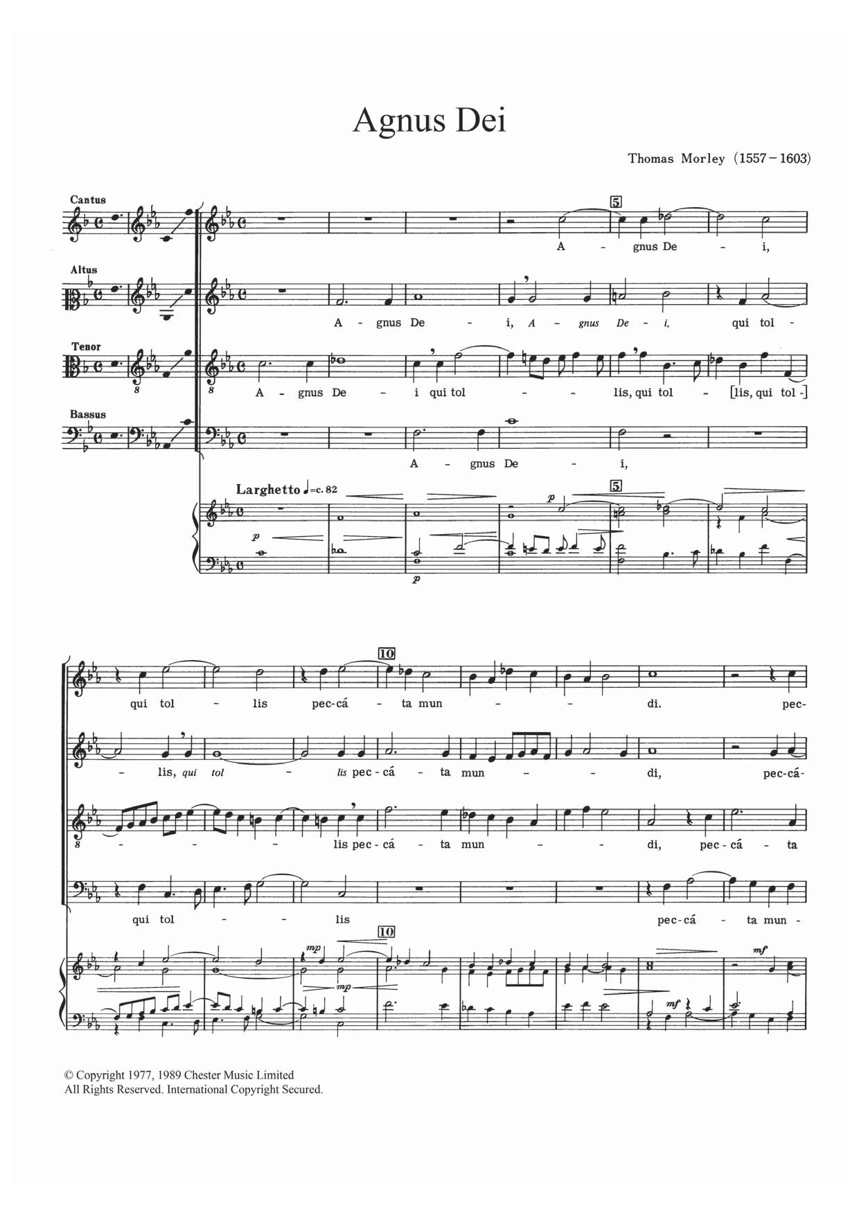 Download Thomas Morley Agnus Dei Sheet Music and learn how to play SATB PDF digital score in minutes