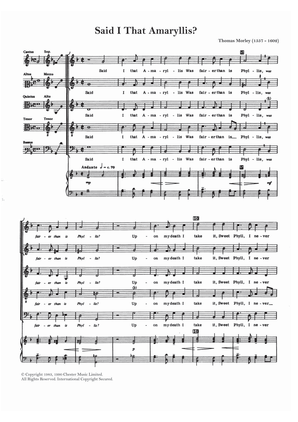 Download Thomas Morley Said I That Amaryllis? Sheet Music and learn how to play Choir PDF digital score in minutes